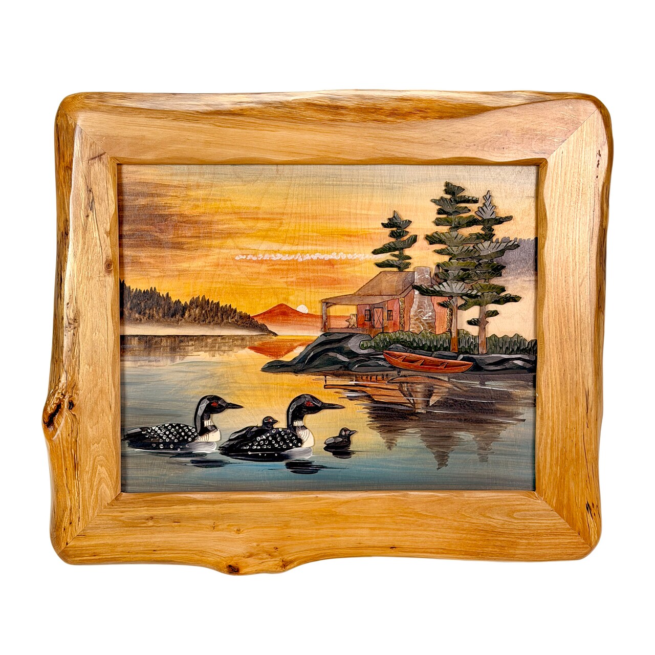 Rustic Loon Family Intarsia Wood Wall Sculpture 25.5x29.5 Cabin Décor